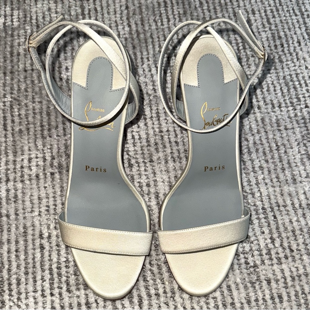 New Christian Louboutin Loubigirl 85 Satin Heels Sandals Cream White Bridal 38 - Picture 9 of 16